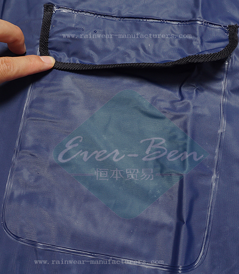 Blue plastic rain mac pocket